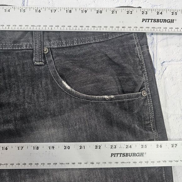 Free Planet MENS SIZE 44 Shorts Gray Denim Jeans Raw Hem Baggy - Picture 5 of 11